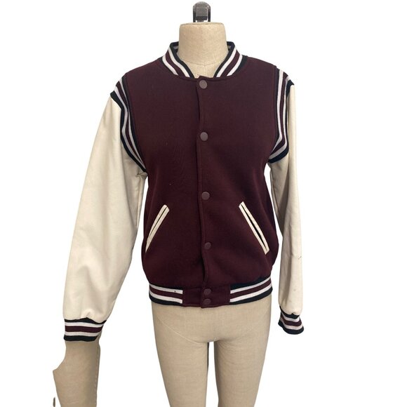 Ring Of Fire Mens Varsity Jacket Size L Maroon & White Polyester - Picture 6 of 12